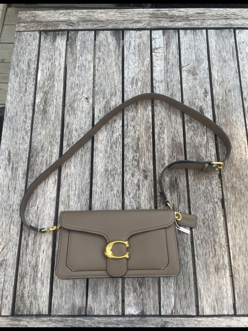Coach Taupe Crossbody Bag with Gold 'C' Turnlock